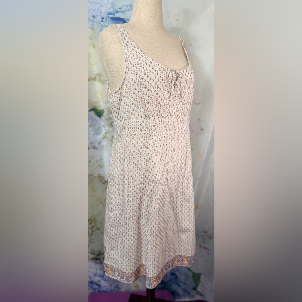 Fat FaceDress Cream and Blue Midi Lined Cotton milkmaid empire waist lightweight